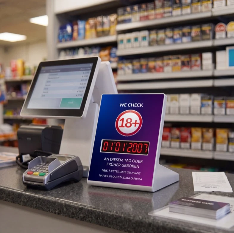 A We check 18+ counter display showing the qualifying date of birth