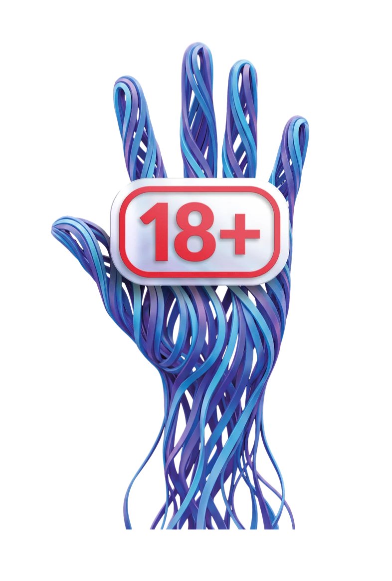 An open palm holding an 18 plus badge
